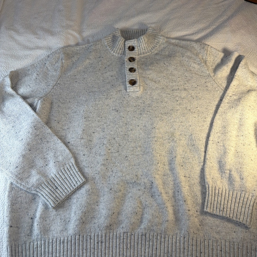 IZOD Henley Sweater Mens Size XXL Gray Button Up Mock Neck Knit Pullover Cabin